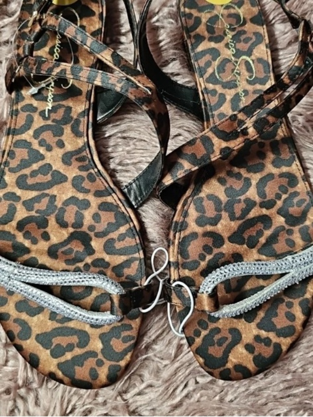 Jessica Simpson Leopard Print Slingback Sandal with Rhinestone Accent - Picture 5 of 5
